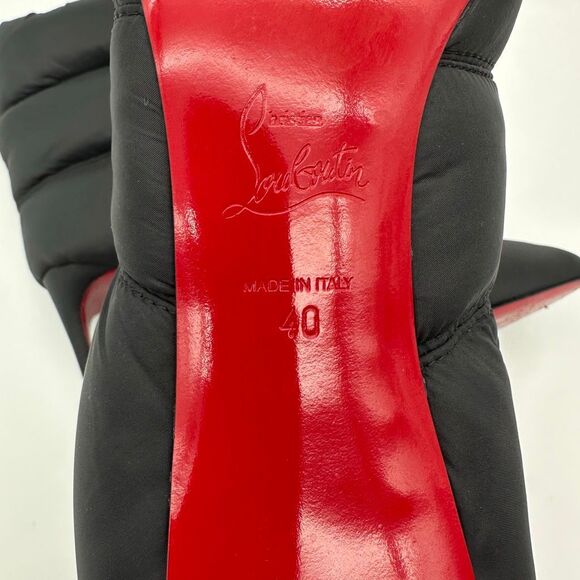 CHRISTIAN LOUBOUTIN Astro Pointue Black Puffer Ankle Boot Size 40 Nylon Stiletto - Picture 12 of 13